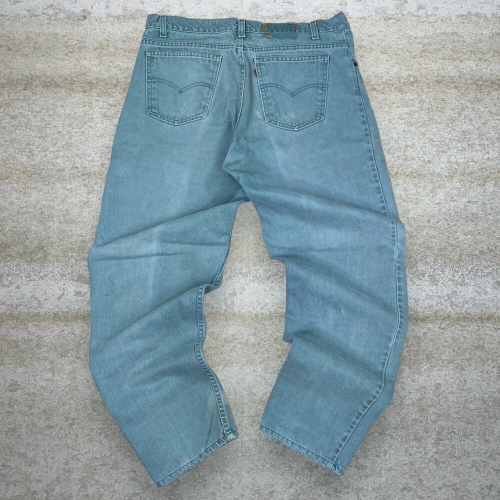 Vintage 80s Orange Tab Levis Jeans 38x32 Relaxed Taper Ocean Green Made in USA